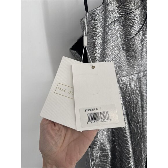 MAC DUGGAL Size 6 Silver Metallic One SHOULDER BOW MIDI BROCADE DRESS 67906 New - Picture 8 of 10